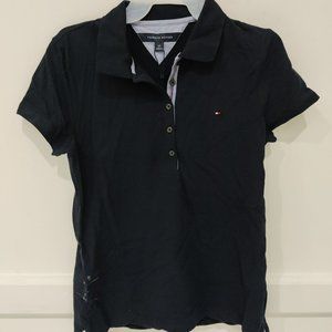 SOILED Tommy Hilfiger Women's Solid Short-Sleeve Polo Top Navy Size S $40 2A019